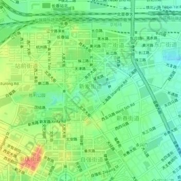 Mapa topográfico 新发街道, altitud, relieve