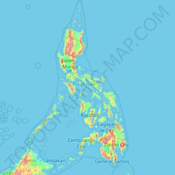 Mapa topográfico Filipinas, altitud, relieve