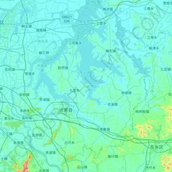 Mapa topográfico Jinxian County, altitud, relieve