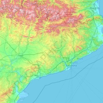 despierta Marca comercial derivación Mapa topográfico Cataluña, altitud, relieve