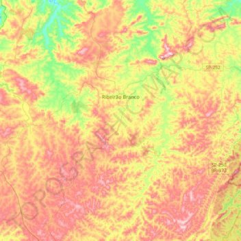 Mapa topográfico Ribeirão Branco, altitud, relieve