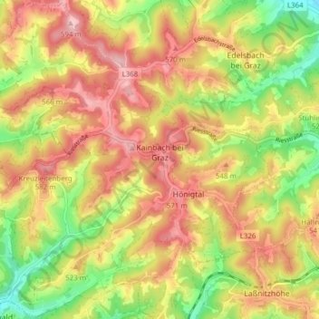 Mapa topográfico Kainbach bei Graz, altitud, relieve