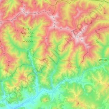 Mapa topográfico Rodna, altitud, relieve