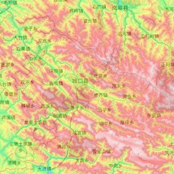 Mapa topográfico Chengkou County, altitud, relieve