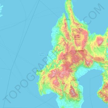Mapa topográfico West Sulawesi, altitud, relieve
