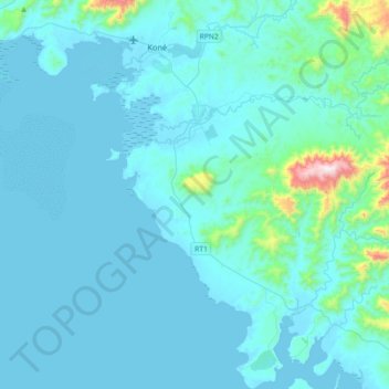 Mapa topográfico Pouembout, altitud, relieve