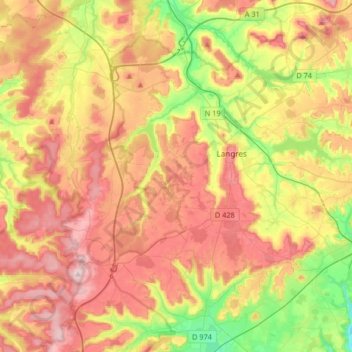 Mapa topográfico 52200, altitud, relieve
