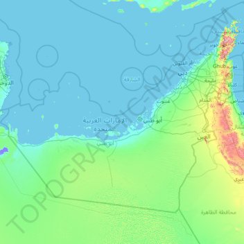 Mapa topográfico Emiratos Árabes Unidos, altitud, relieve