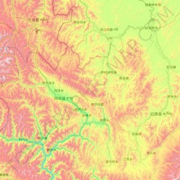 Mapa topográfico Ngawa, altitud, relieve