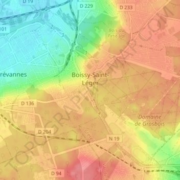 Mapa topográfico Boissy-Saint-Léger, altitud, relieve