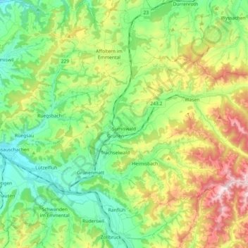 Mapa topográfico Sumiswald, altitud, relieve