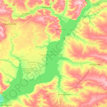 Mapa topográfico Zimljansker Stausee, altitud, relieve