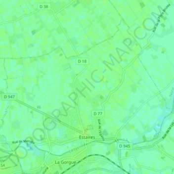 Mapa topográfico Estaires, altitud, relieve