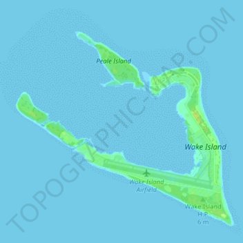 Mapa topográfico Wake Island, altitud, relieve
