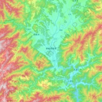 Mapa topográfico Liucheng, altitud, relieve