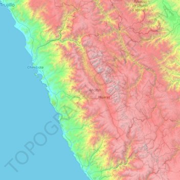 Mapa topográfico Ancash, altitud, relieve