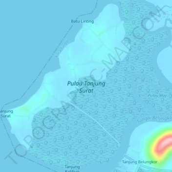 Mapa topográfico Pulau Tanjung Surat, altitud, relieve