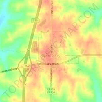Mapa topográfico Decatur City, altitud, relieve
