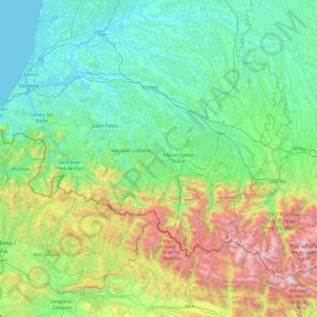 Mapa topográfico Pirenei-Atlantici, altitud, relieve