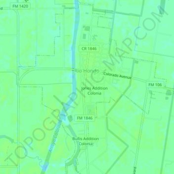 Mapa topográfico Rio Hondo, altitud, relieve