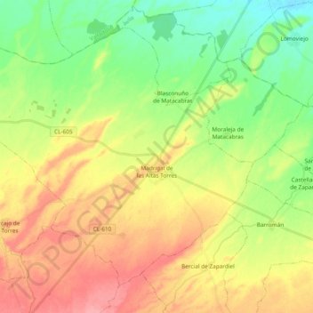 Mapa topográfico Madrigal de las Altas Torres, altitud, relieve