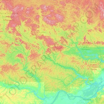Mapa topográfico Urucará, altitud, relieve