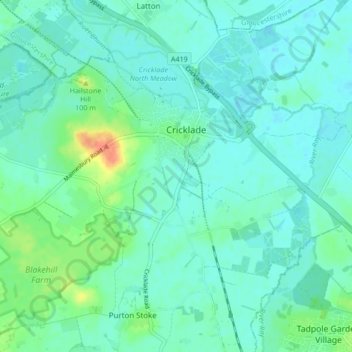 Mapa topográfico Cricklade, altitud, relieve