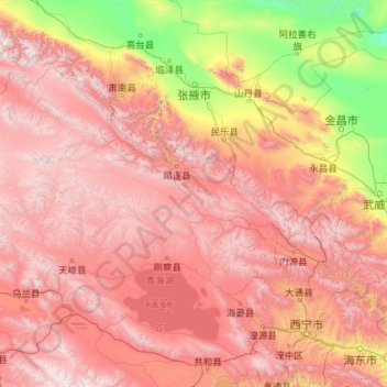 Mapa topográfico Haibei Tibetan Autonomous Prefecture, altitud, relieve