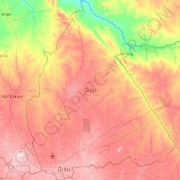 Mapa topográfico Gulu, altitud, relieve