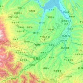 Mapa topográfico 临夏县, altitud, relieve