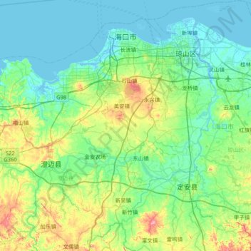 Mapa topográfico 海口市, altitud, relieve