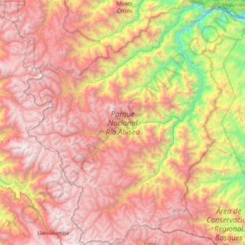 Mapa topográfico Río Abiseo National Park, altitud, relieve