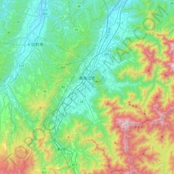 Mapa topográfico Minamiuonuma, altitud, relieve