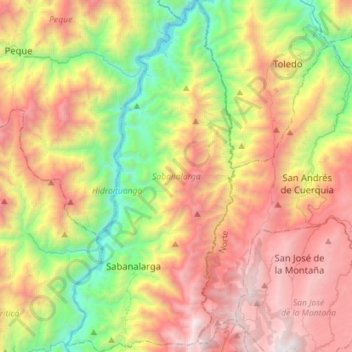 Mapa topográfico Sabanalarga, altitud, relieve