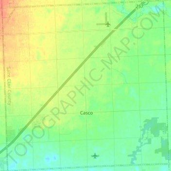 Mapa topográfico Casco Township, altitud, relieve