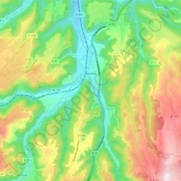 Mapa topográfico Massiac, altitud, relieve