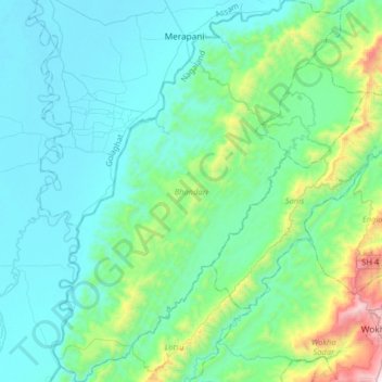 Mapa topográfico Bhandari, altitud, relieve