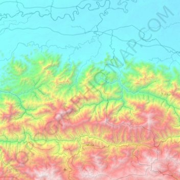 Mapa topográfico Puncak Jaya, altitud, relieve