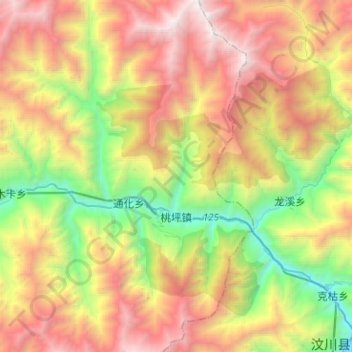 Mapa topográfico 桃坪镇, altitud, relieve