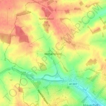 Mapa topográfico Withersfield, altitud, relieve