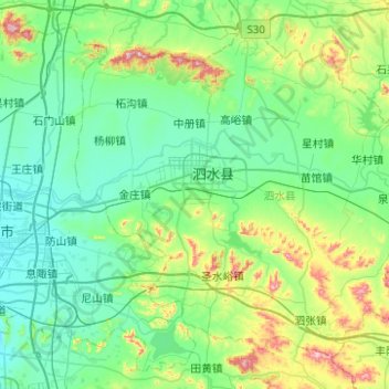 Mapa topográfico Sishui County, altitud, relieve