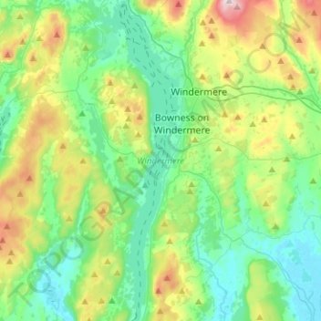 Mapa topográfico Windermere, altitud, relieve