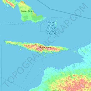 Mapa topográfico Kepulauan Yapen, altitud, relieve