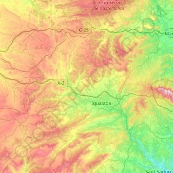 Mapa topográfico Anoia, altitud, relieve