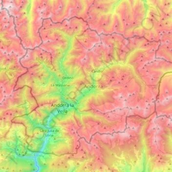 Mapa topográfico Andorra, altitud, relieve