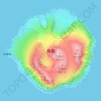 Mapa topográfico 鳥島, altitud, relieve