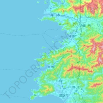 Mapa topográfico 日高郡, altitud, relieve