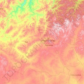 Mapa topográfico Töv, altitud, relieve