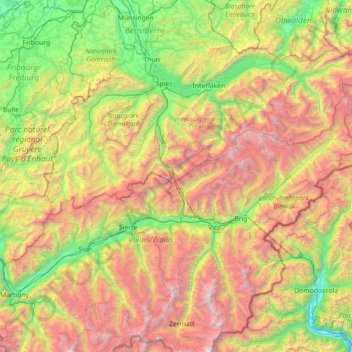 Mapa topográfico Berner Alpen, altitud, relieve