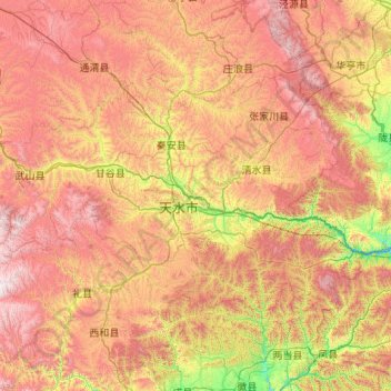 Mapa topográfico Tianshui, altitud, relieve